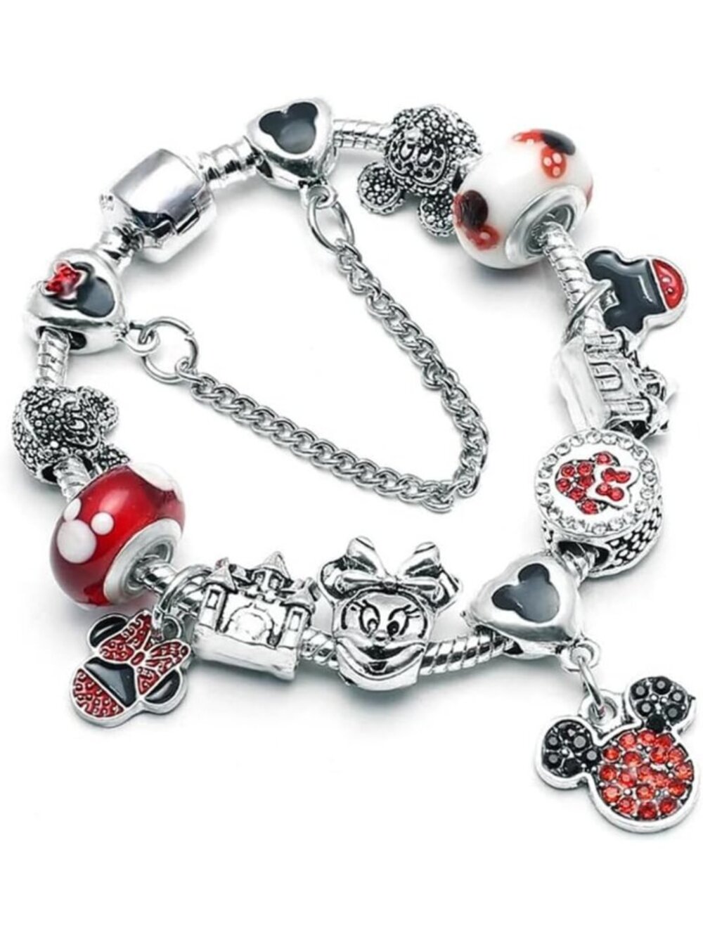 Cute Cartoon Mouse Charms Bracelet, Silver Plated, Anti-Tarnish, 20CM Length
